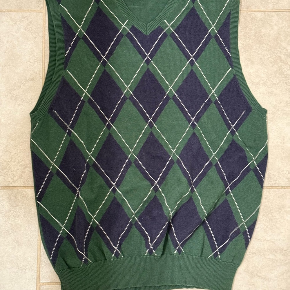 Green and Navy Argyle Men's Sweater Vest